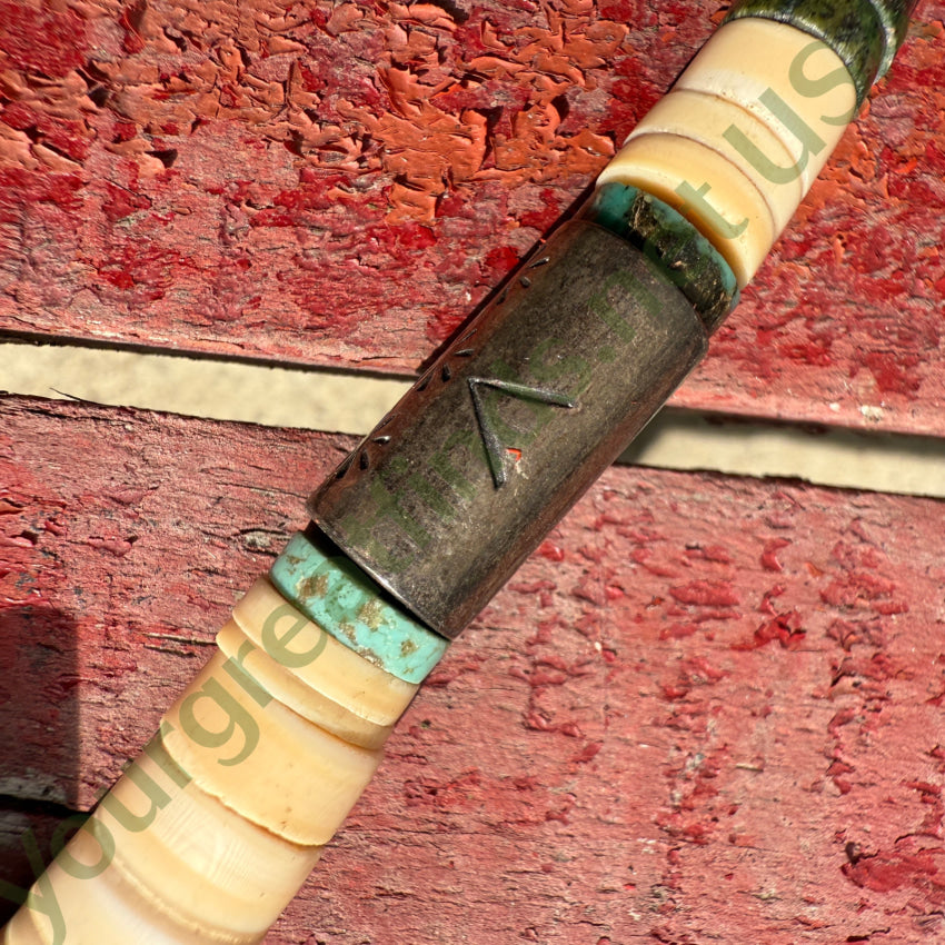 Vintage Navajo Green Serpentine Alabaster & Stamped Silver Tube Bead Necklace necklace