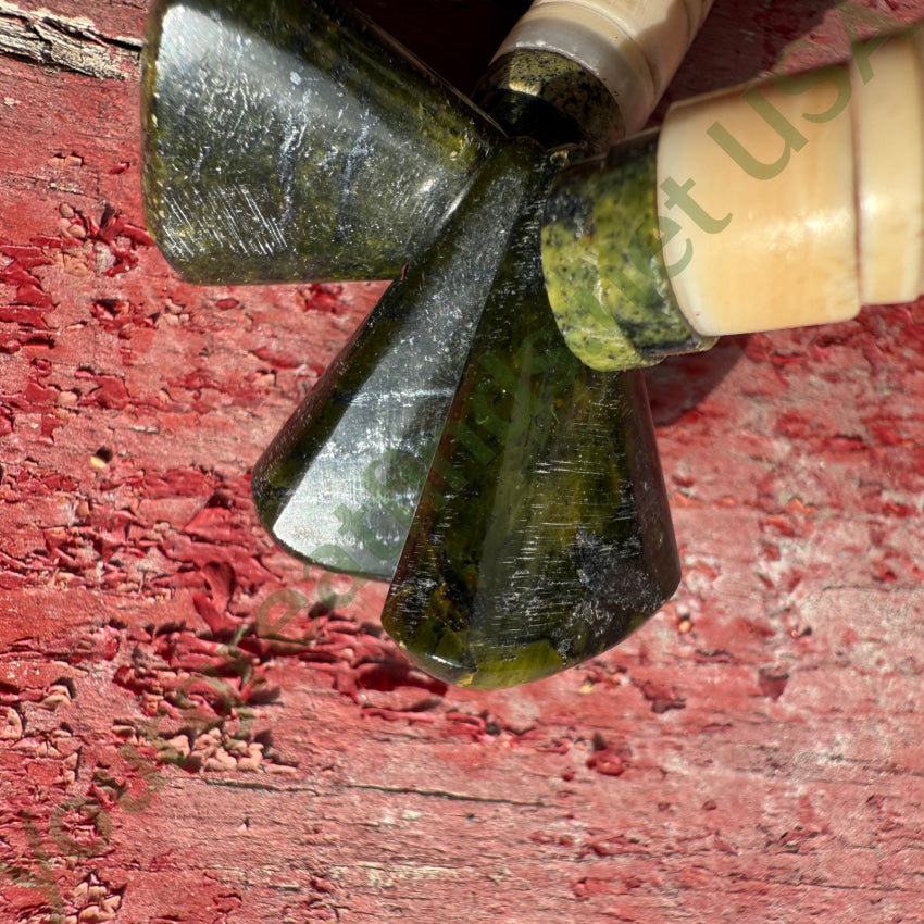 Vintage Navajo Green Serpentine Alabaster & Stamped Silver Tube Bead Necklace necklace