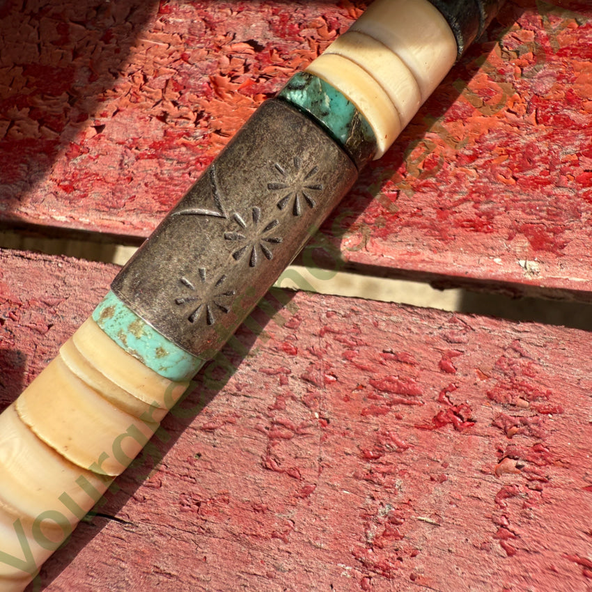 Vintage Navajo Green Serpentine Alabaster & Stamped Silver Tube Bead Necklace necklace