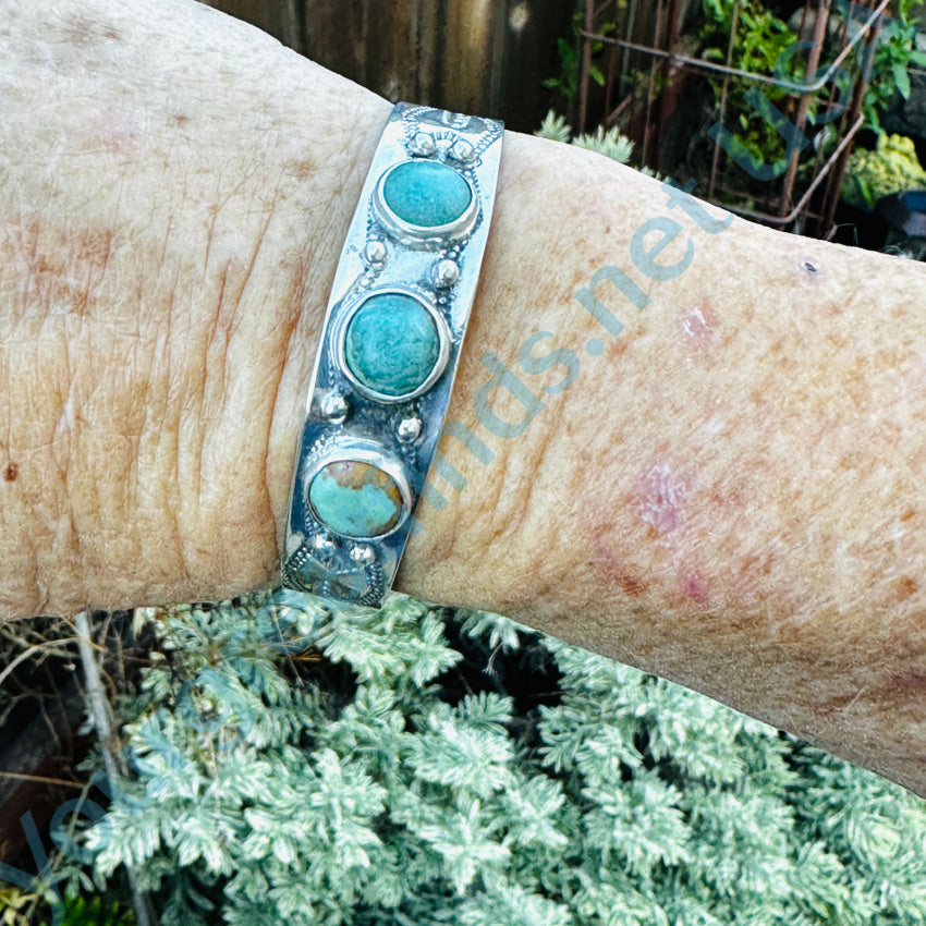 Vintage Navajo Ingot Silver & Turquoise Row Bracelet Bracelet