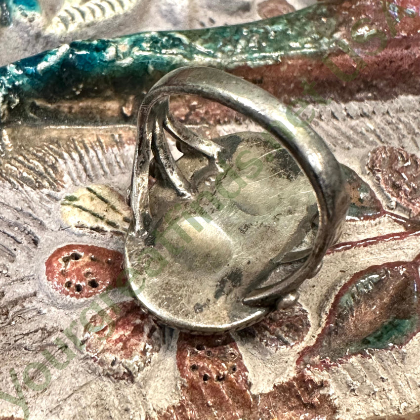 Vintage Navajo Landscape Petrified Wood Raindrop Ring Size 6 Sterling Ring
