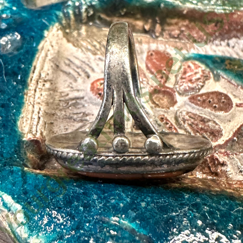 Vintage Navajo Landscape Petrified Wood Raindrop Ring Size 6 Sterling Ring