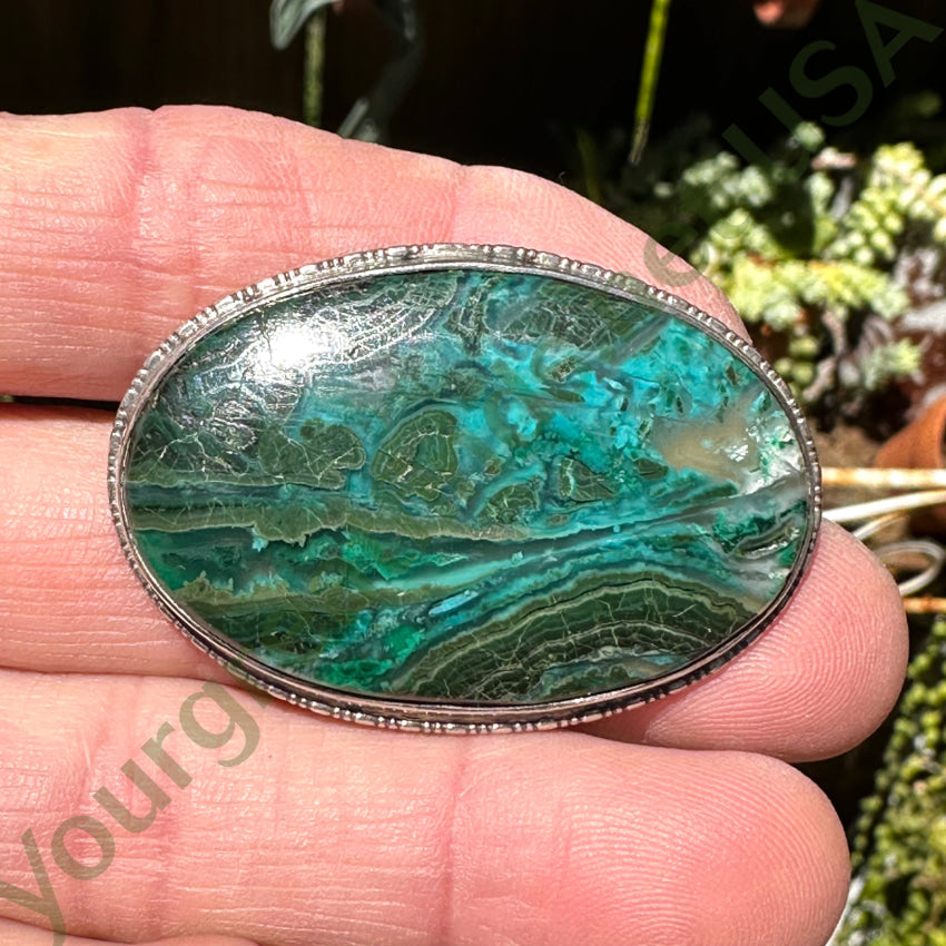 Vintage Navajo Large Oval Brooch Pin Chrysocolla Malachite Pin Brooch