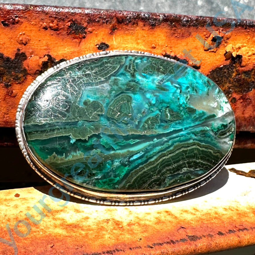 Vintage Navajo Large Oval Brooch Pin Chrysocolla Malachite Pin Brooch