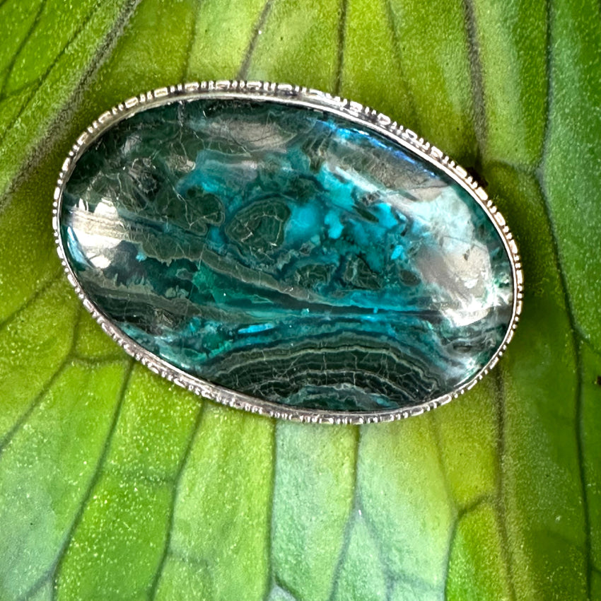 Vintage Navajo Large Oval Brooch Pin Chrysocolla Malachite Pin Brooch