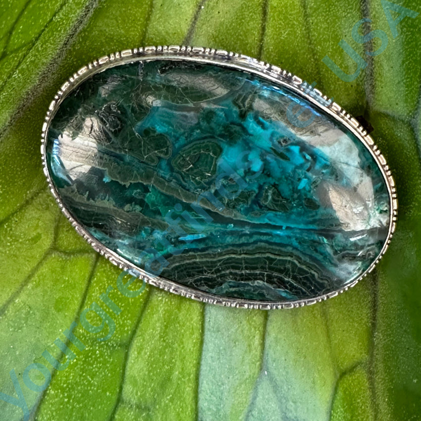 Vintage Navajo Large Oval Brooch Pin Chrysocolla Malachite Pin Brooch