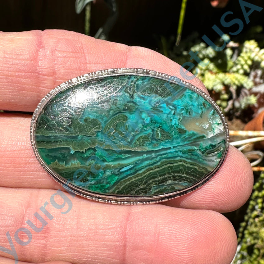 Vintage Navajo Large Oval Brooch Pin Chrysocolla Malachite Pin Brooch