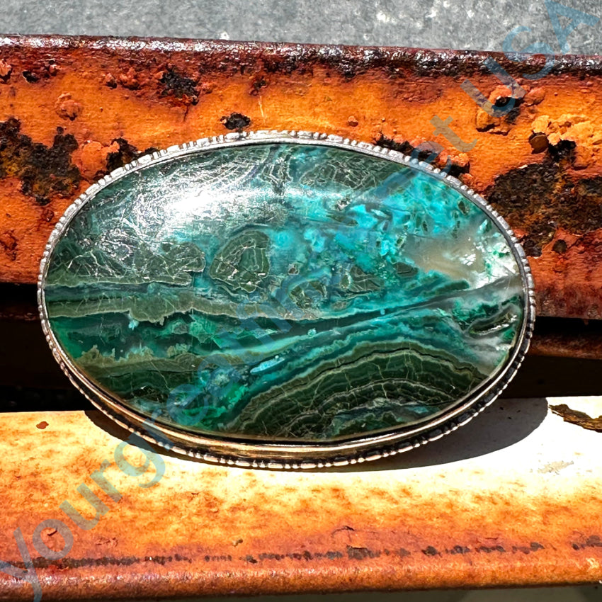 Vintage Navajo Large Oval Brooch Pin Chrysocolla Malachite Pin Brooch