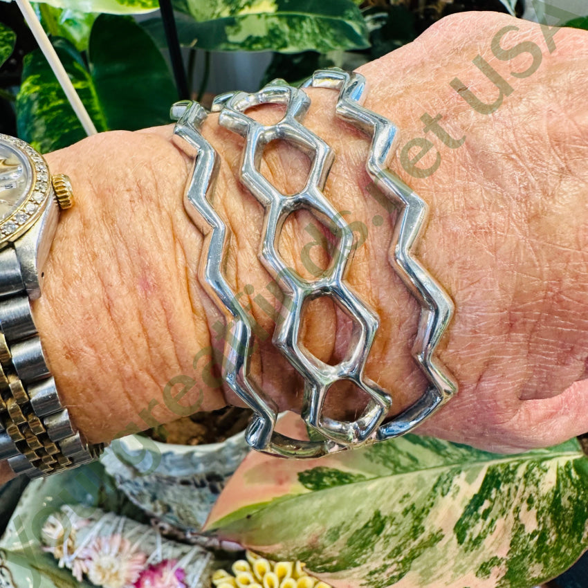 Vintage Navajo Lee Chee Sand Cast Sterling Silver Cuff Bracelet