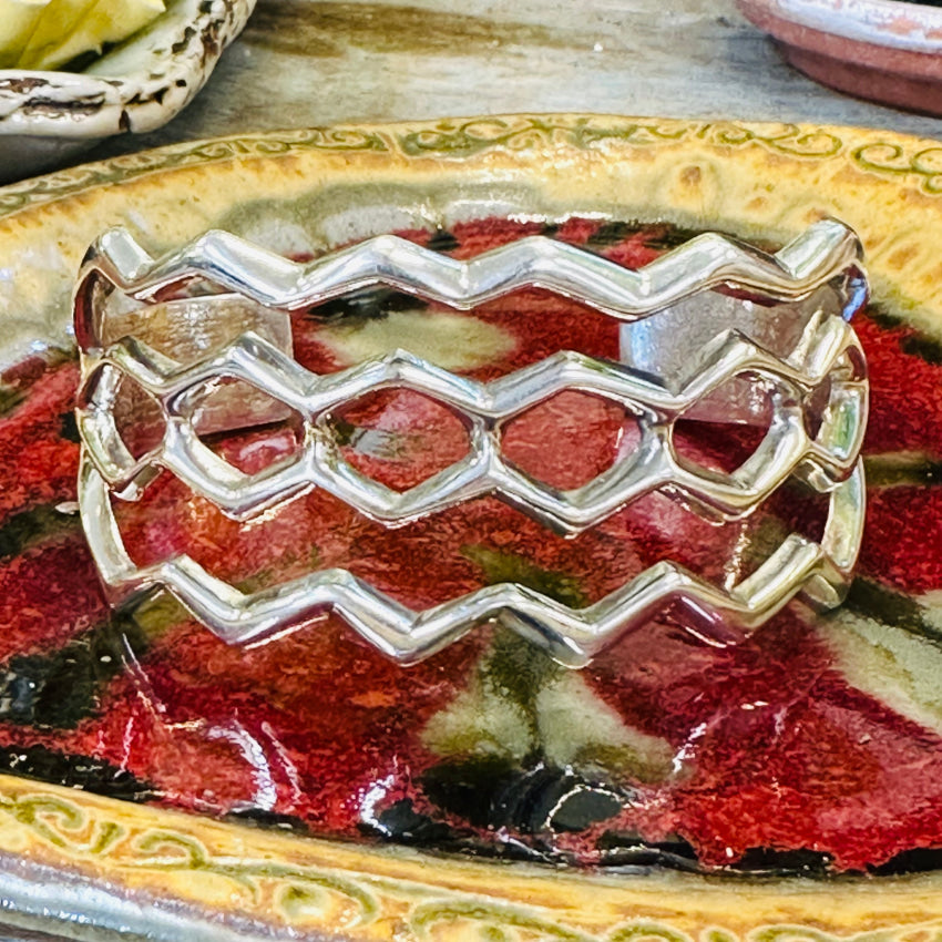 Vintage Navajo Lee Chee Sand Cast Sterling Silver Cuff Bracelet