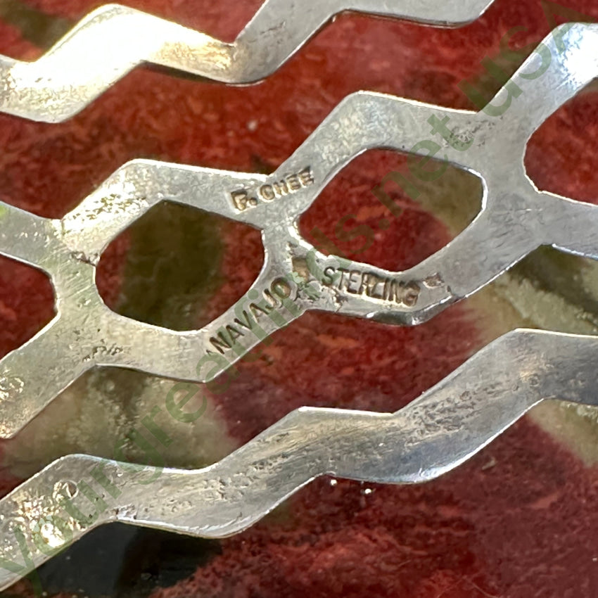 Vintage Navajo Lee Chee Sand Cast Sterling Silver Cuff Bracelet