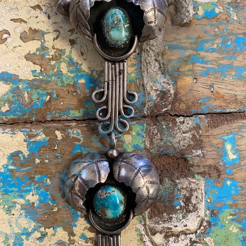 Vintage Navajo Modified Squash Blossom Necklace Turquoise 925