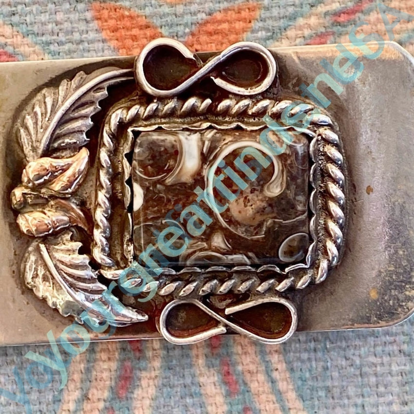 Vintage Navajo Money Clip Agate Sterling Silver Gold Yourgreatfinds