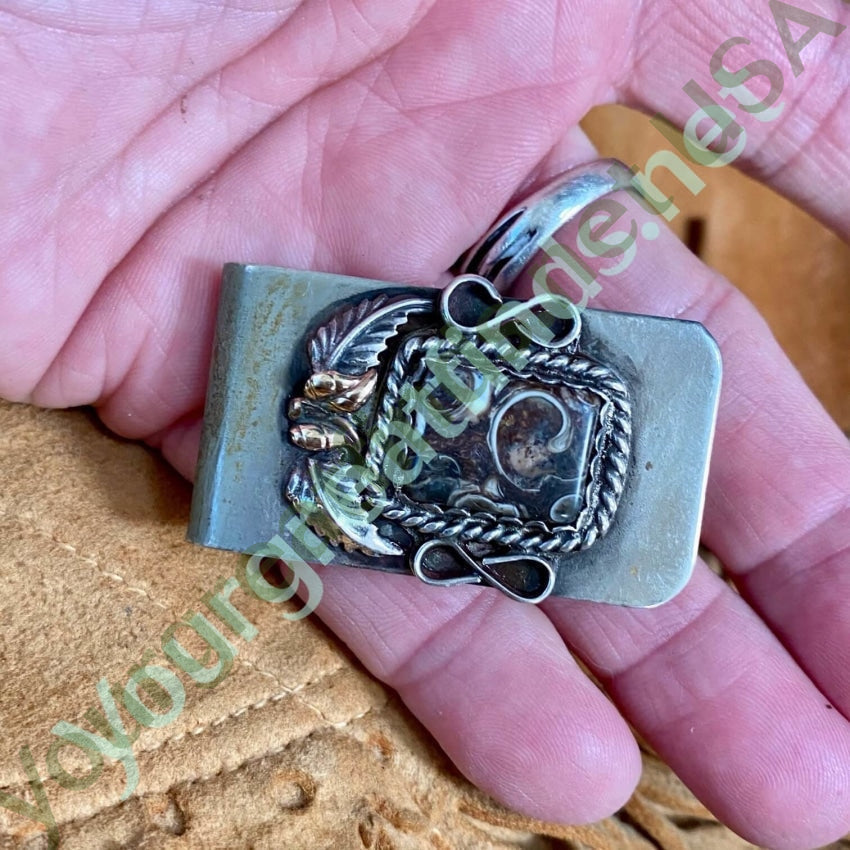 Vintage Navajo Money Clip Agate Sterling Silver Gold Yourgreatfinds