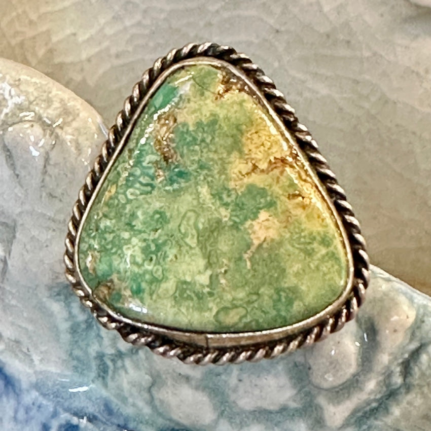 Vintage Navajo Mottled Mint Green Turquoise Ring 6 Sterling