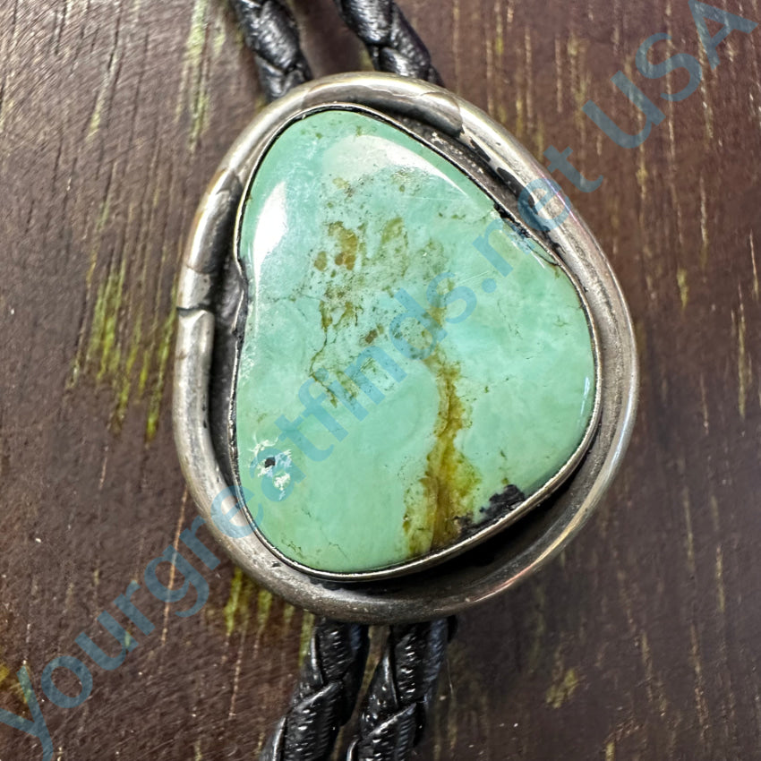 Vintage Navajo Nickel & Sterling Silver Turquoise Leather Bolo Tie Bolo Tie