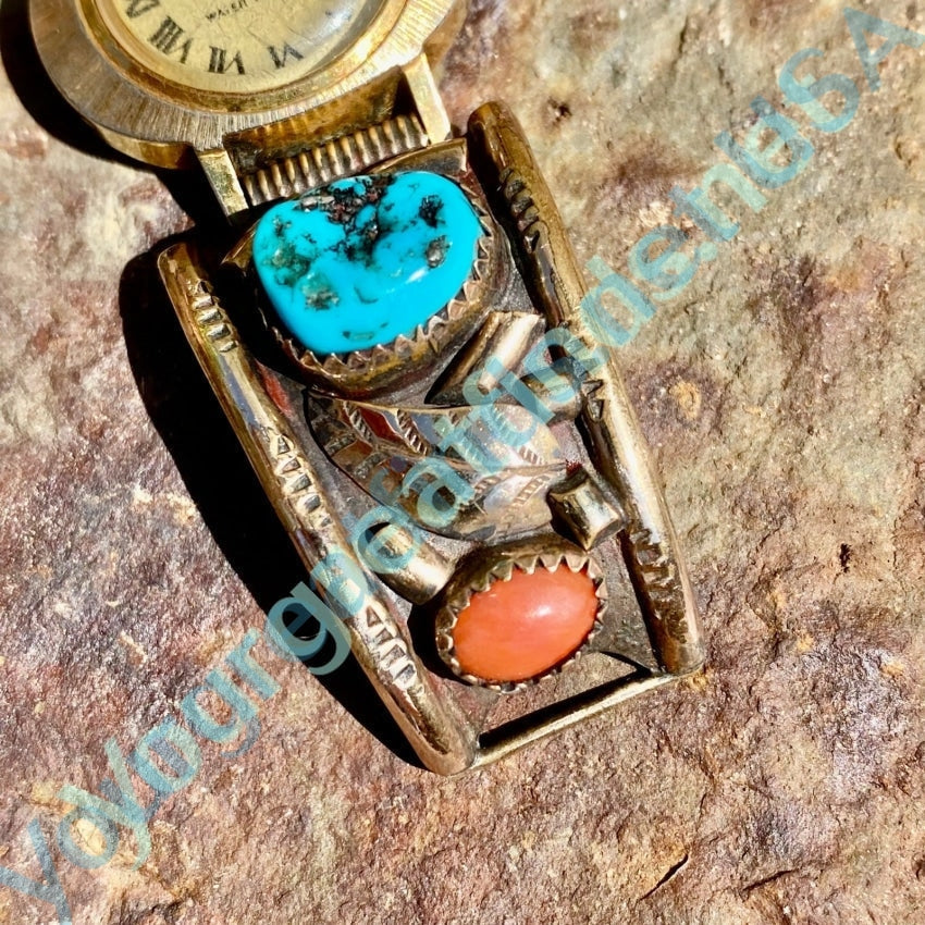 Vintage Navajo Over Sterling Silver Watch Band Plates Turquoise Yourgreatfinds