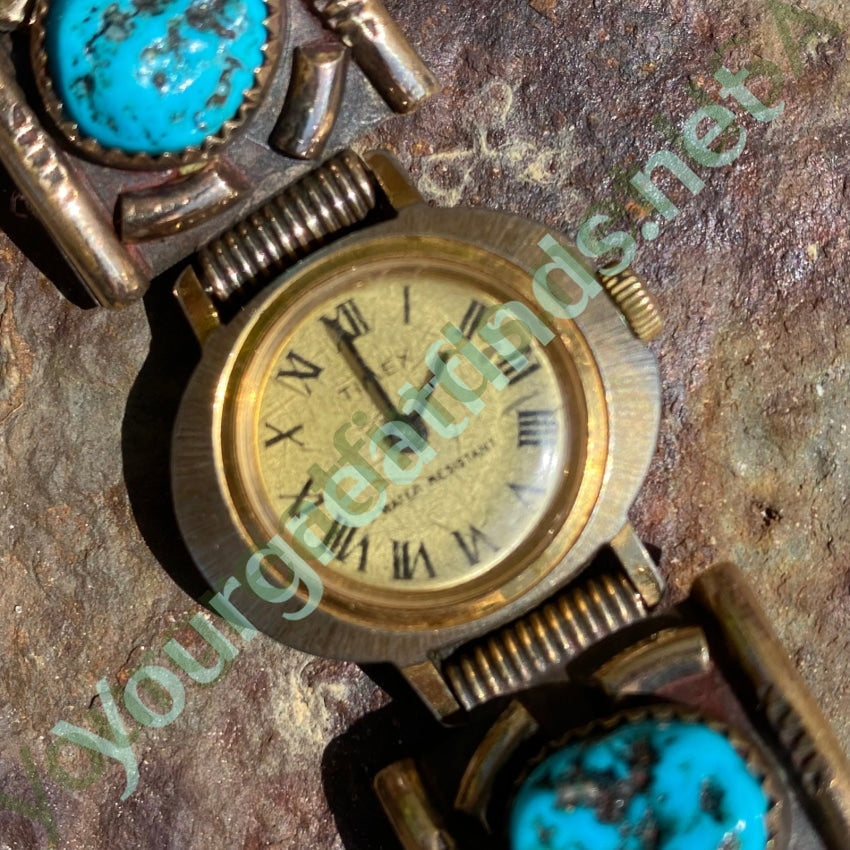 Vintage Navajo Over Sterling Silver Watch Band Plates Turquoise Yourgreatfinds