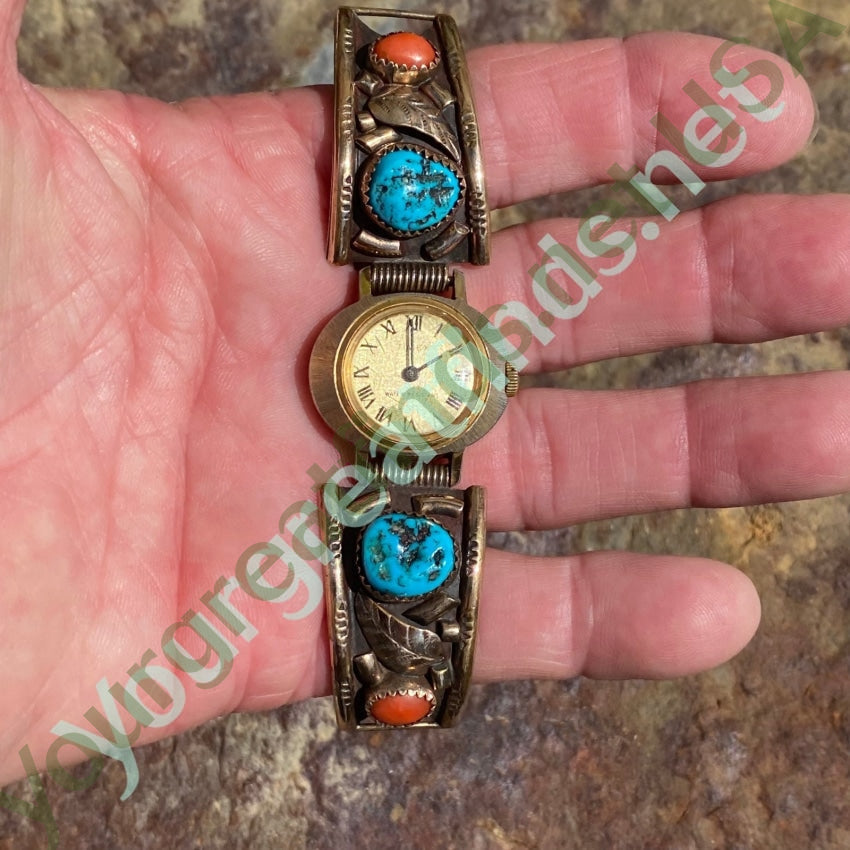 Vintage Navajo Over Sterling Silver Watch Band Plates Turquoise Yourgreatfinds