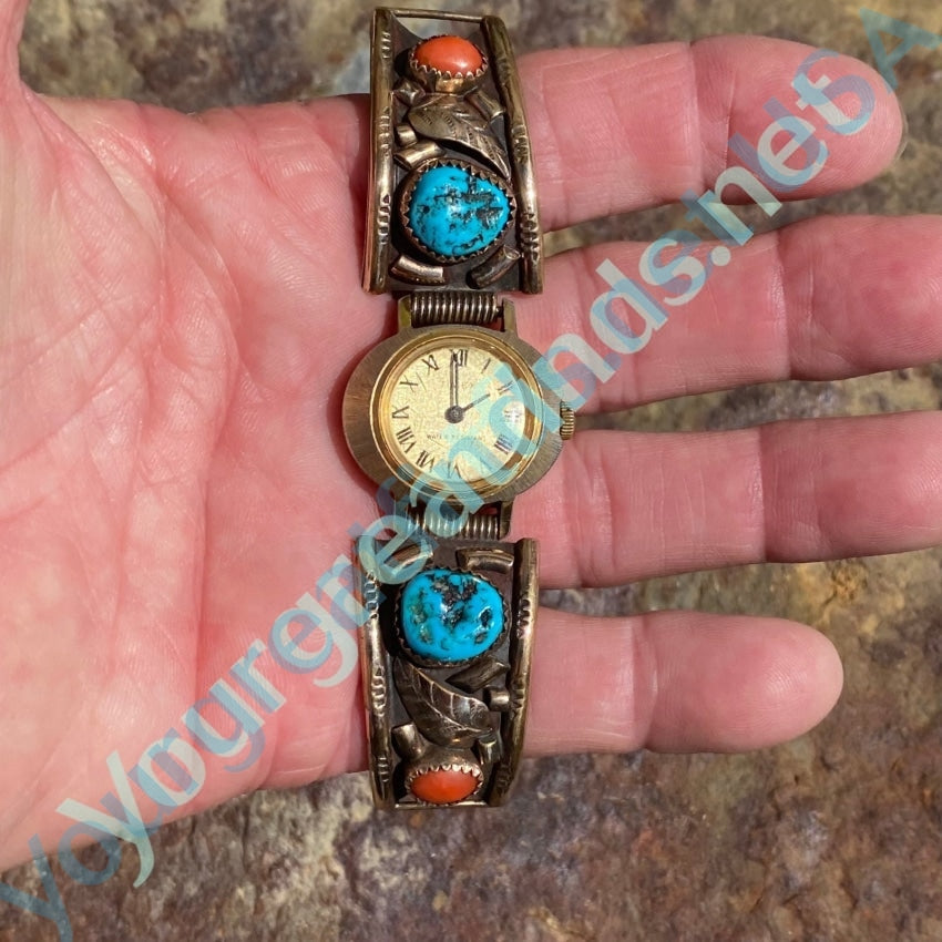 Vintage Navajo Over Sterling Silver Watch Band Plates Turquoise Yourgreatfinds