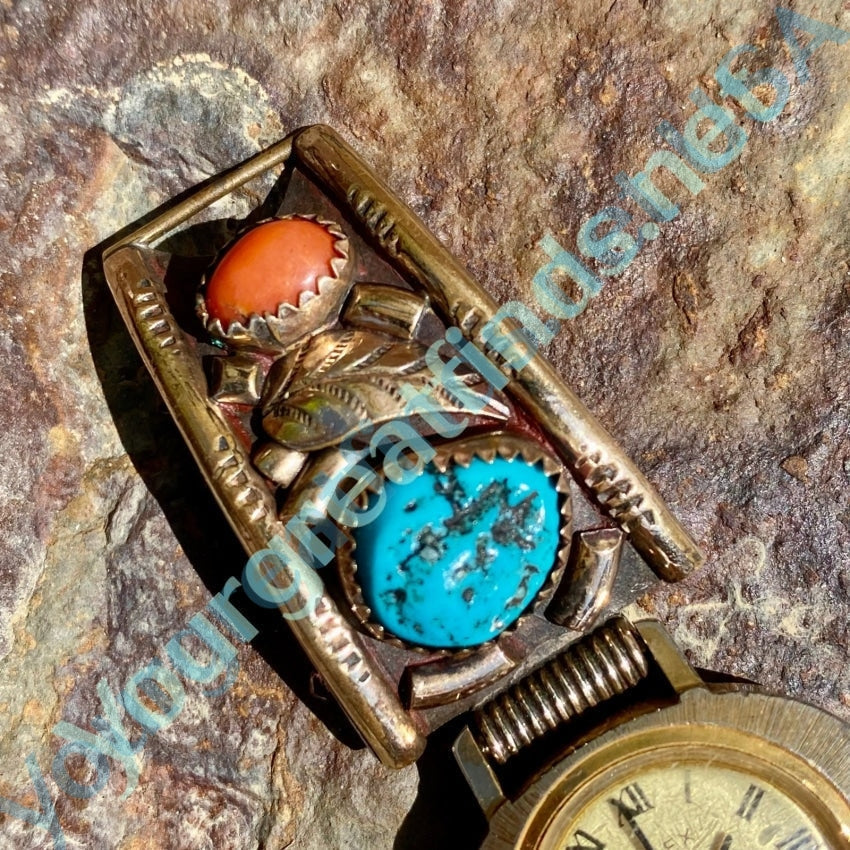 Vintage Navajo Over Sterling Silver Watch Band Plates Turquoise Yourgreatfinds