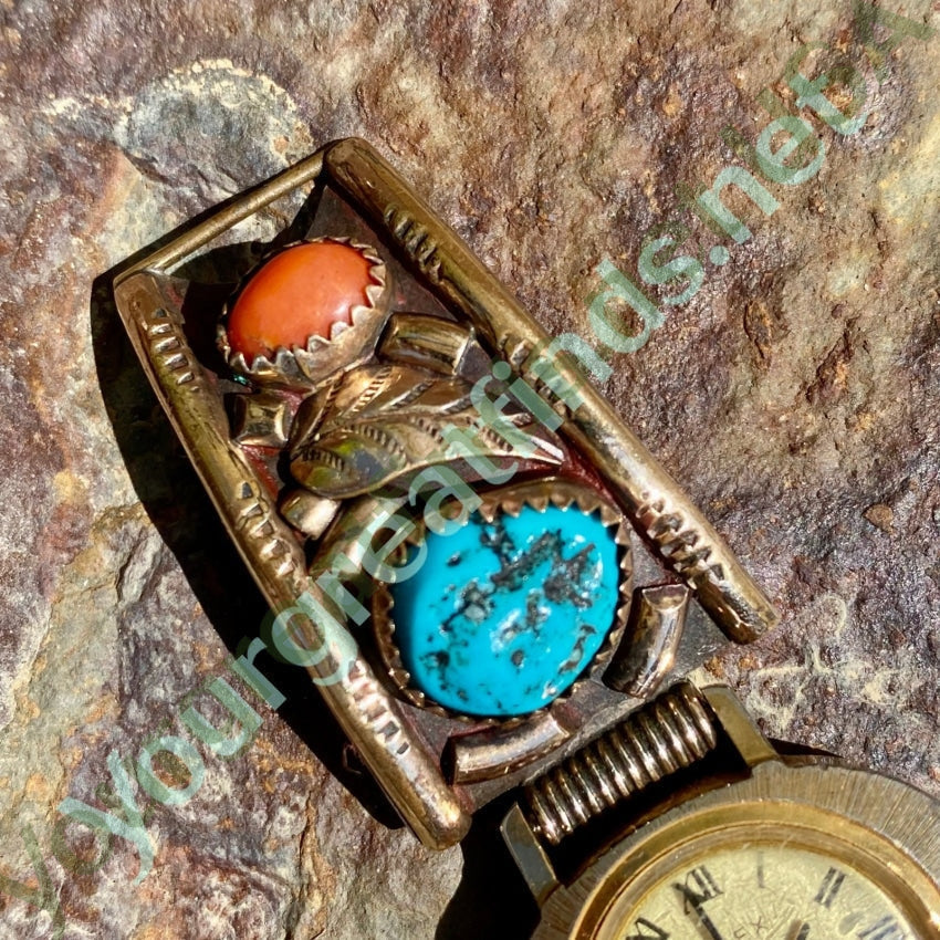 Vintage Navajo Over Sterling Silver Watch Band Plates Turquoise Yourgreatfinds