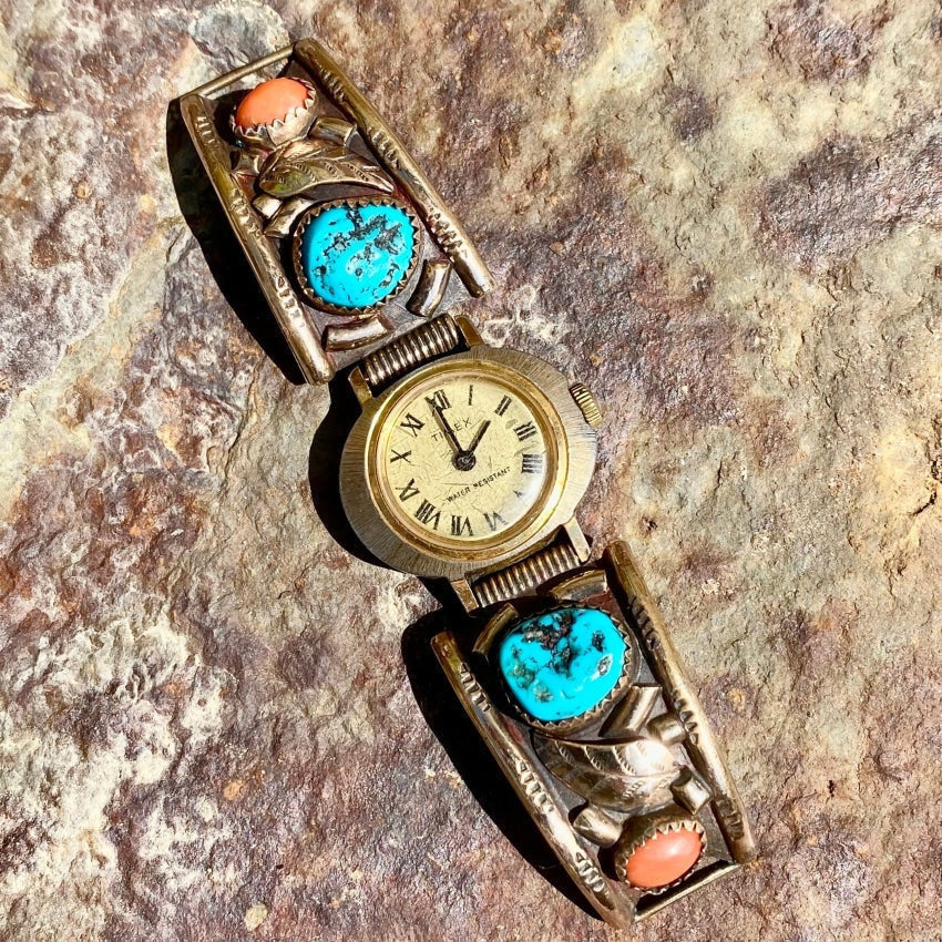 Vintage Navajo Over Sterling Silver Watch Band Plates Turquoise Yourgreatfinds