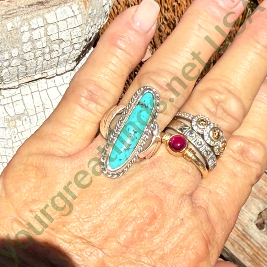 Vintage Navajo Pale Blue Turquoise Ring Sterling Silver Size 8 ring