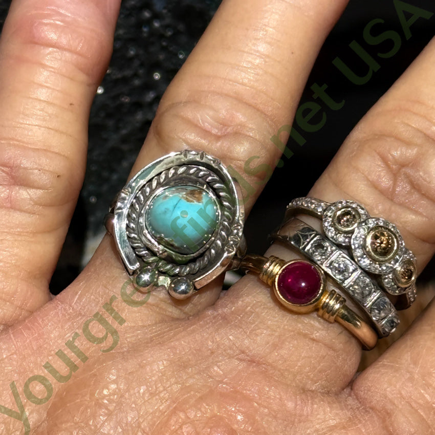 Vintage Navajo Pale Blue Turquoise & Sterling Silver Ring 7.75 ring