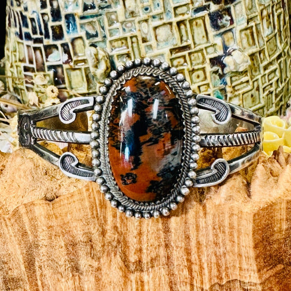 Navajo Fred Harvey Era Handmade outlets Sterling Silver Petrified Wood Cuff Bracelet