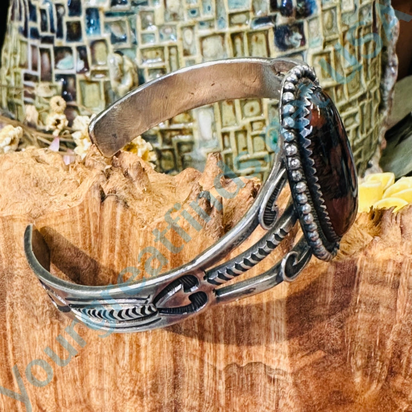 Vintage Navajo Petrified Wood Sterling Silver Bracelet Fred Harvey