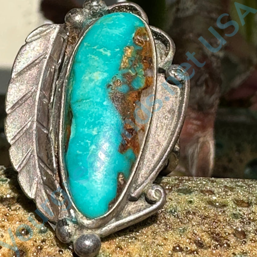 Vintage Navajo Pilot Mountain Turquoise Ring Sterling Silver 8