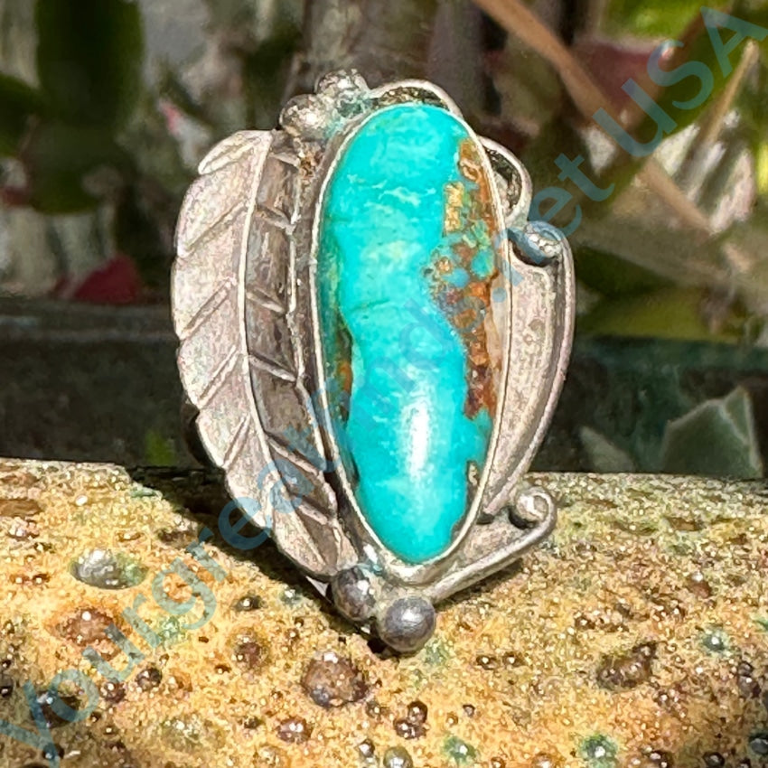 Vintage Navajo Pilot Mountain Turquoise Ring Sterling Silver 8