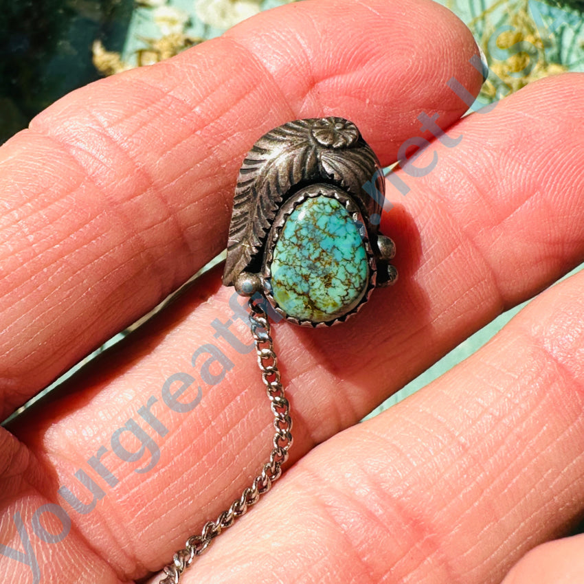 Vintage Navajo Red Mountain Turquoise Sterling Tie Tack Pin