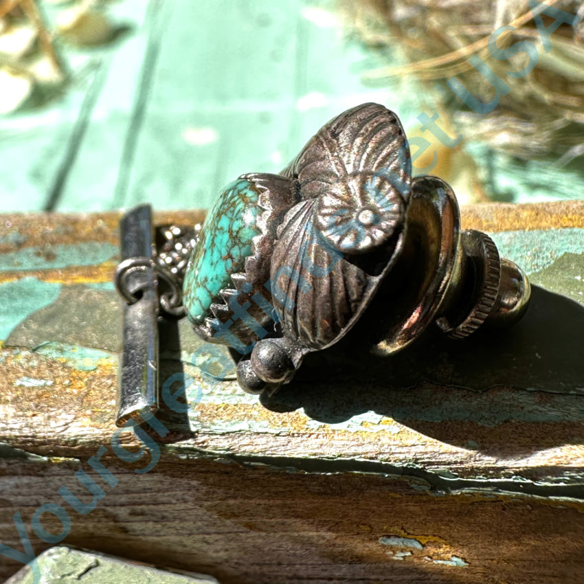 Vintage Navajo Red Mountain Turquoise Sterling Tie Tack Pin