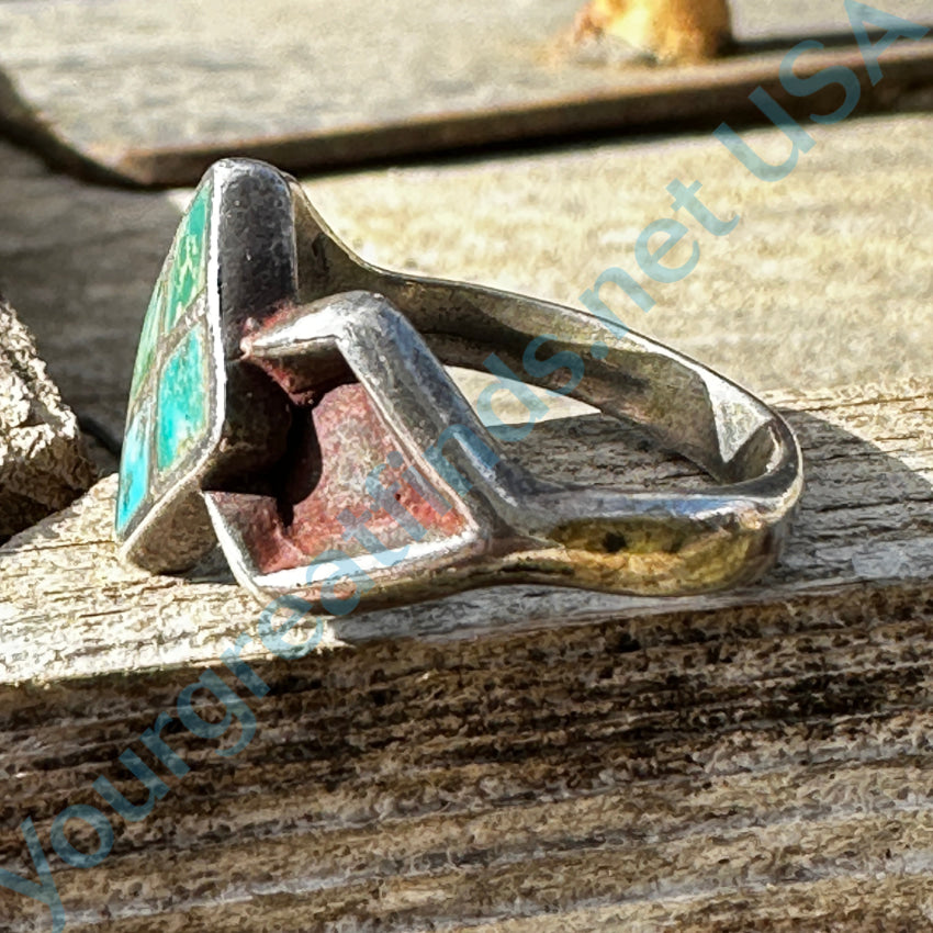 Vintage Navajo Sand Cast Sterling Silver & Inlay Turquoise Ring 6.25 Ring