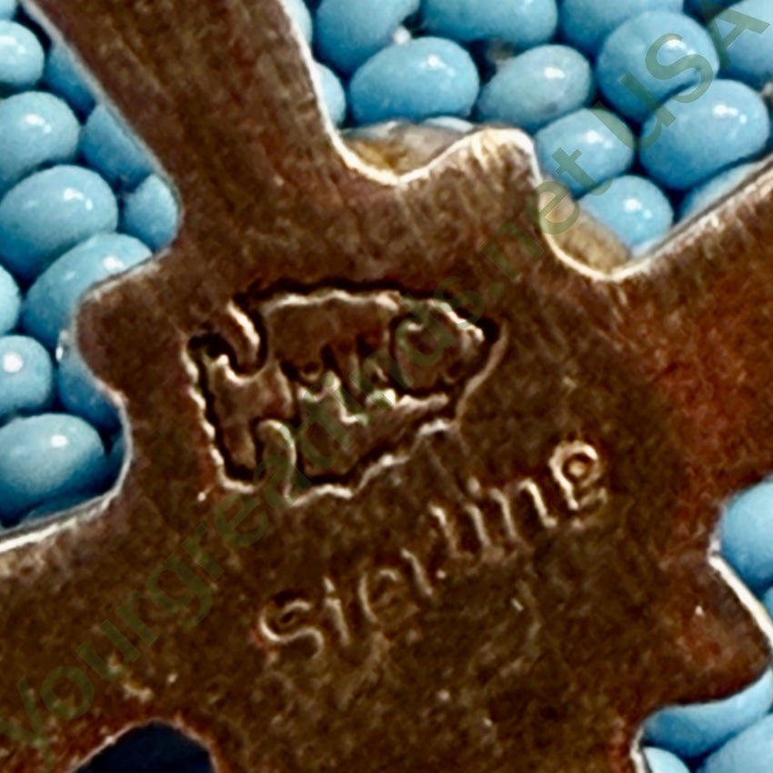 Vintage Navajo Sand Cast Sterling Silver & Turquoise Cross Necklace necklace