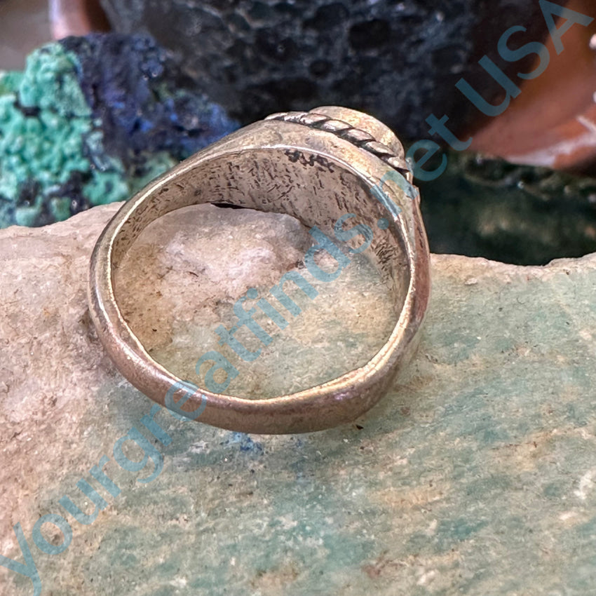 Vintage Navajo Sand Cast Sterling Silver Turquoise Ring 7.5