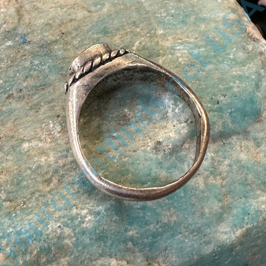 Vintage Navajo Sand Cast Sterling Silver Turquoise Ring 7.5