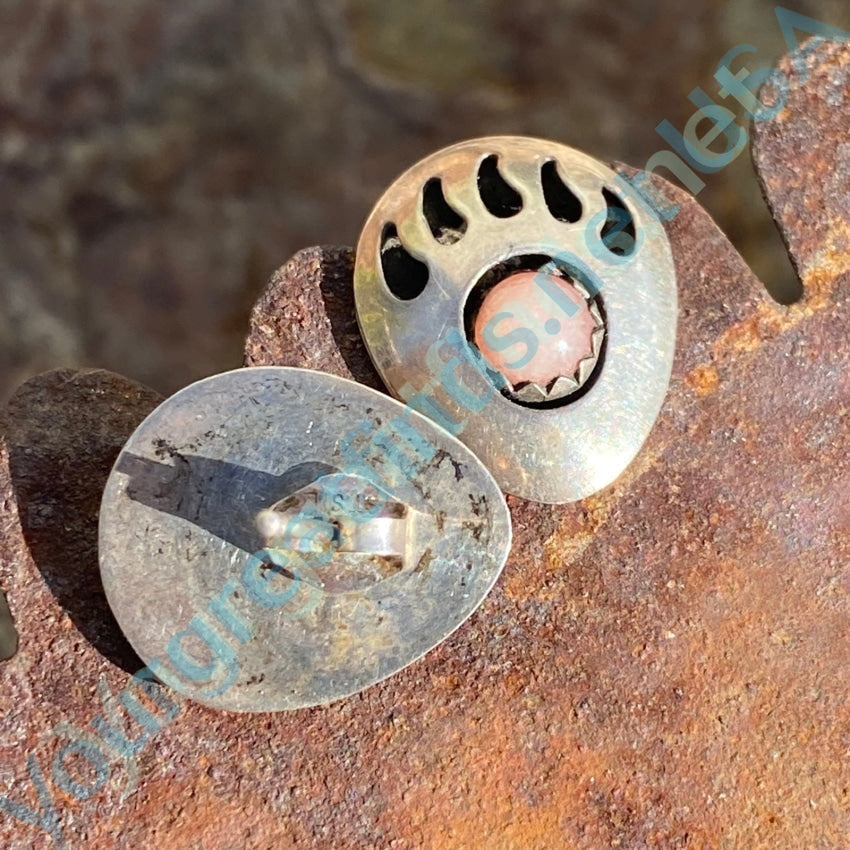 Vintage Navajo Shadowbox Bear Track Stud Earrings Rose Quartz Yourgreatfinds