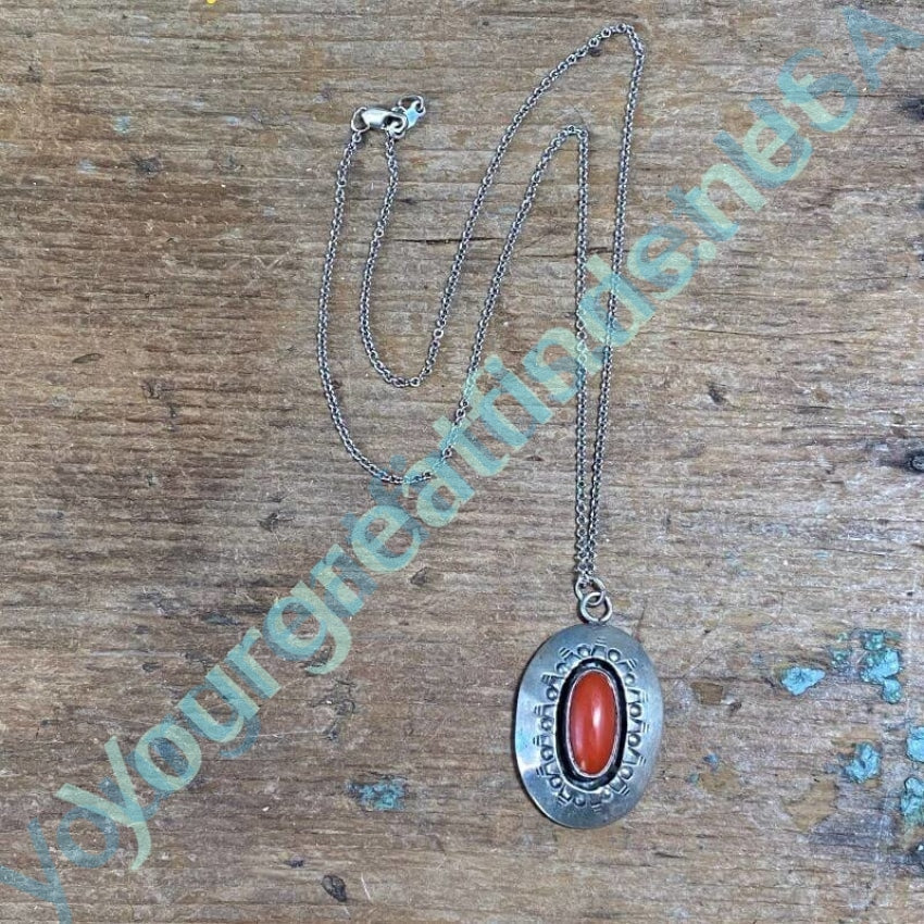 Vintage Navajo Shadowbox Necklace with Red C.oral Sterling Silver Yourgreatfinds