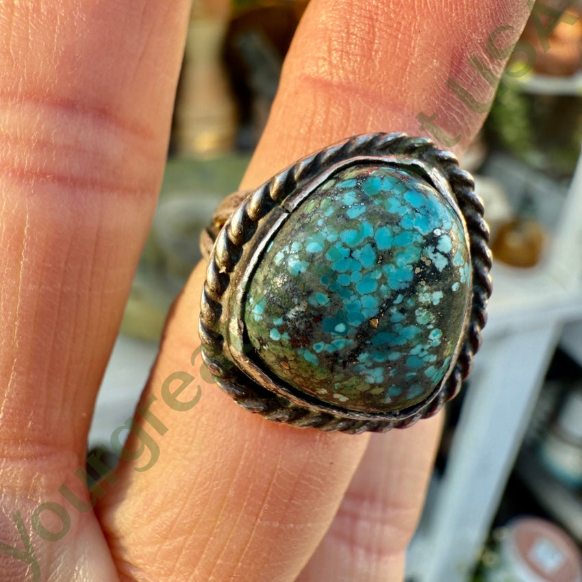 Vintage Navajo Spider Web Nodule Turquoise Sterling Silver Ring 5 1/4