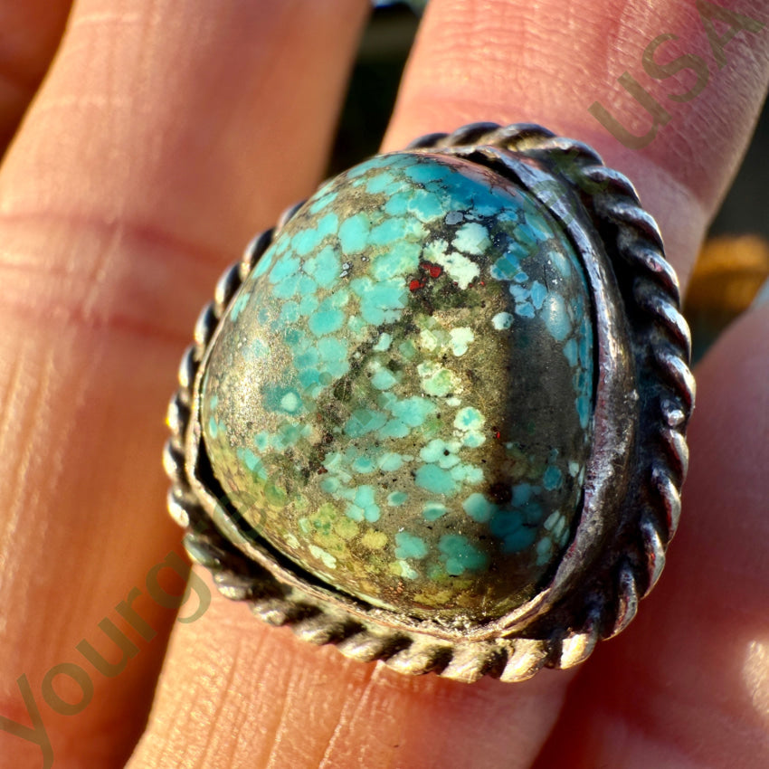 Vintage Navajo Spider Web Nodule Turquoise Sterling Silver Ring 5 1/4