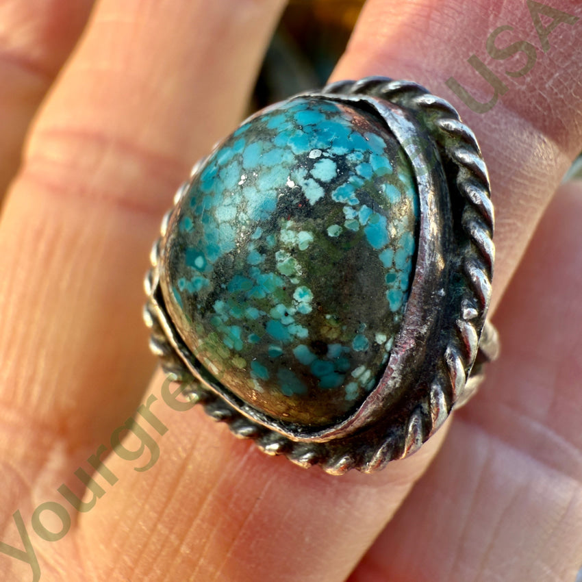 Vintage Navajo Spider Web Nodule Turquoise Sterling Silver Ring 5 1/4