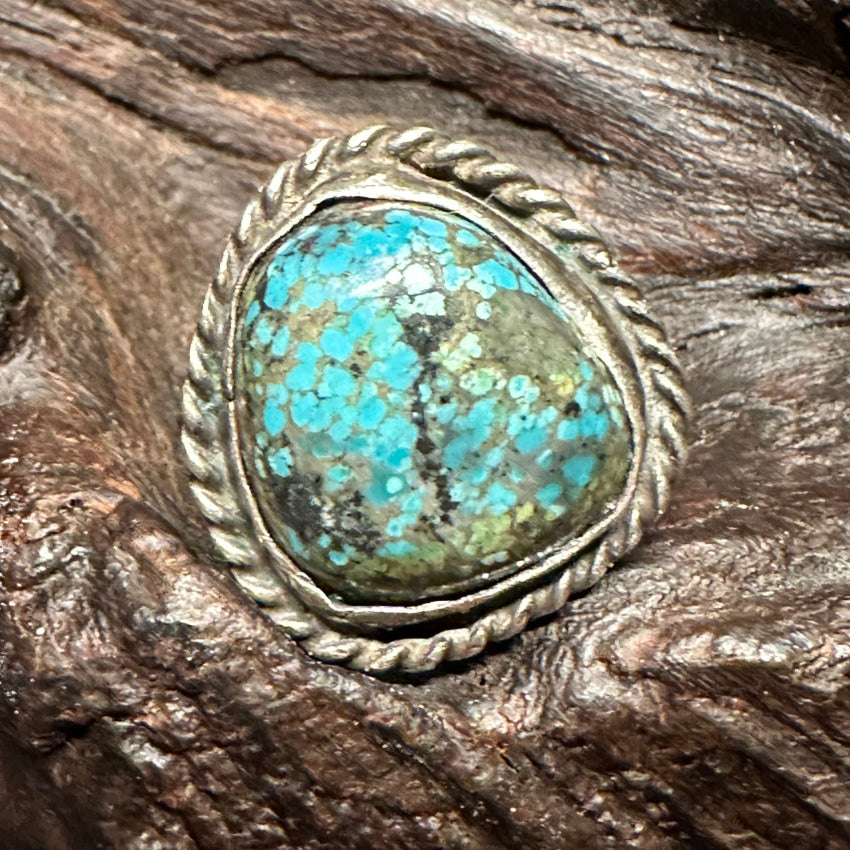 Vintage Navajo Spider Web Nodule Turquoise Sterling Silver Ring 5 1/4