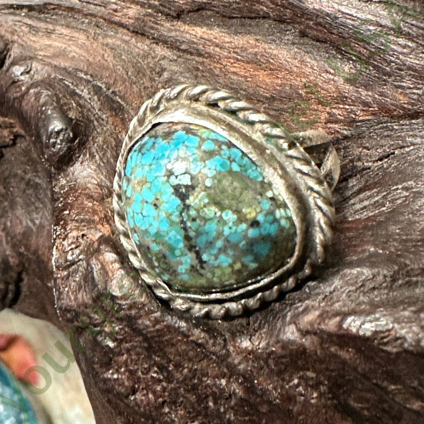 Vintage Navajo Spider Web Nodule Turquoise Sterling Silver Ring 5 1/4