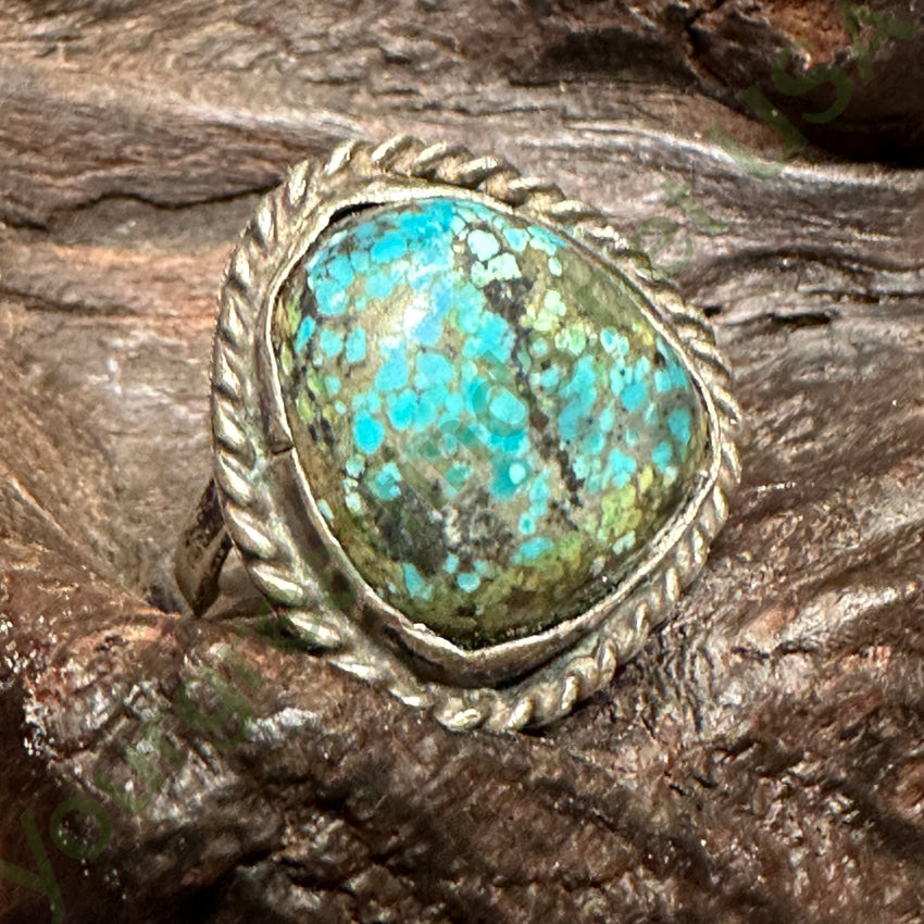 Vintage Navajo Spider Web Nodule Turquoise Sterling Silver Ring 5 1/4