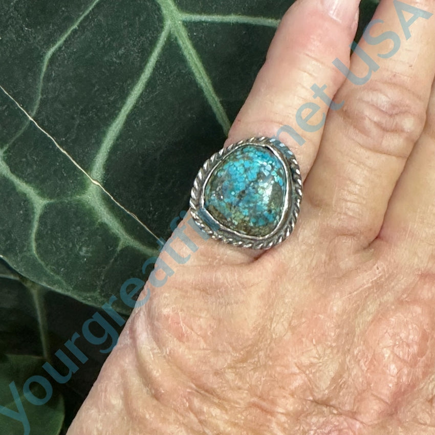 Vintage Navajo Spider Web Nodule Turquoise Sterling Silver Ring 5 1/4