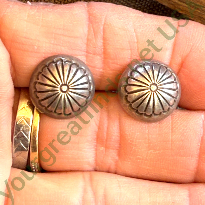 Vintage Navajo Stamp Decorated Pierced Post Button Earrings earrings