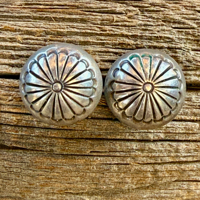 Vintage Navajo Stamp Decorated Pierced Post Button Earrings earrings